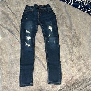 Wax Jean Dark Blue Distressed Skinny Jeans